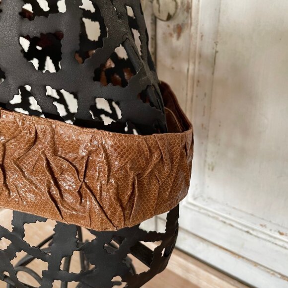 Vintage Wide Brown Reptile Design Contour Belt w/ Wooden Accents & Shell Inlays main image 12